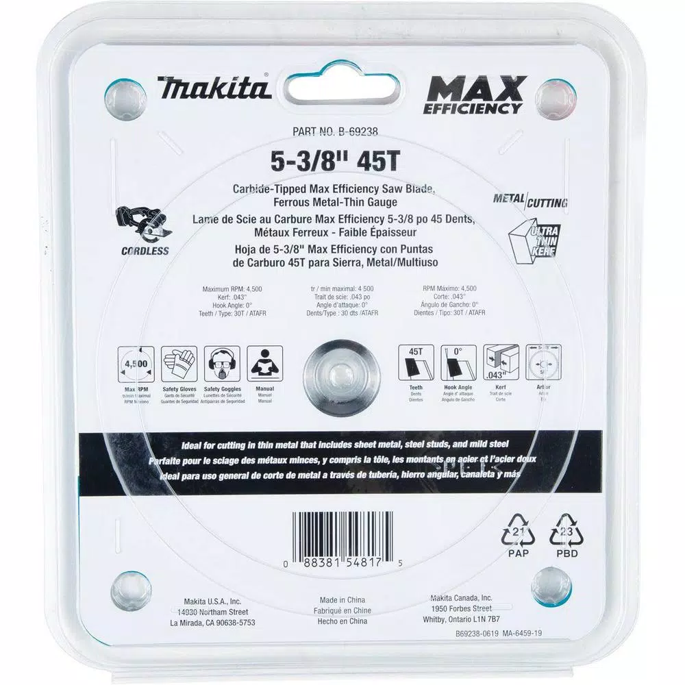 Makita 5-3/8 in. 45T Carbide-Tipped Max Efficiency Saw Blade for Ferrous Metal