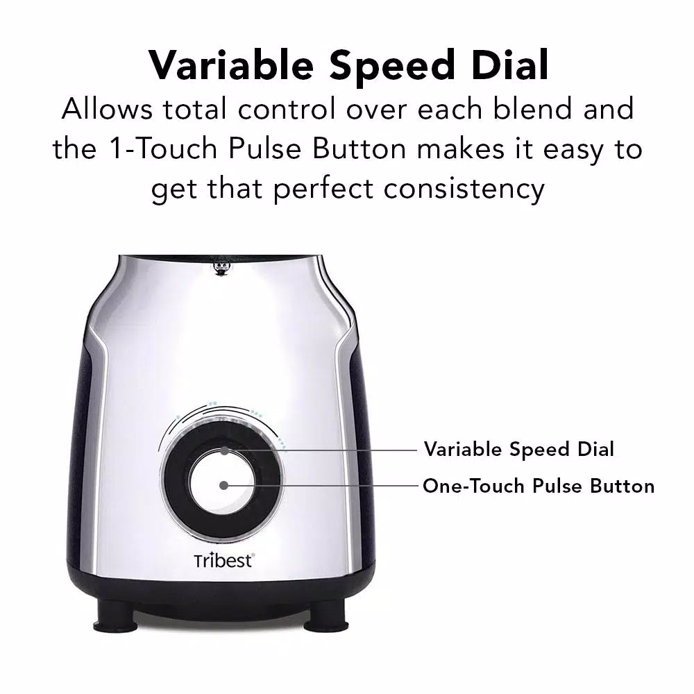 Tribest PBG-5001 Glass Personal Blender with Vacuum Technology, 4-Speed, Chrome