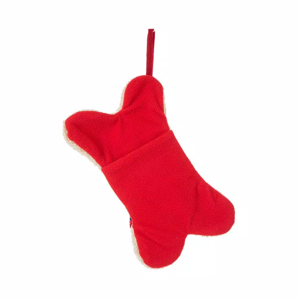 Glitzhome 12.5 in. White Dog Bone Shaped Christmas Stocking with Red Plaid Bow