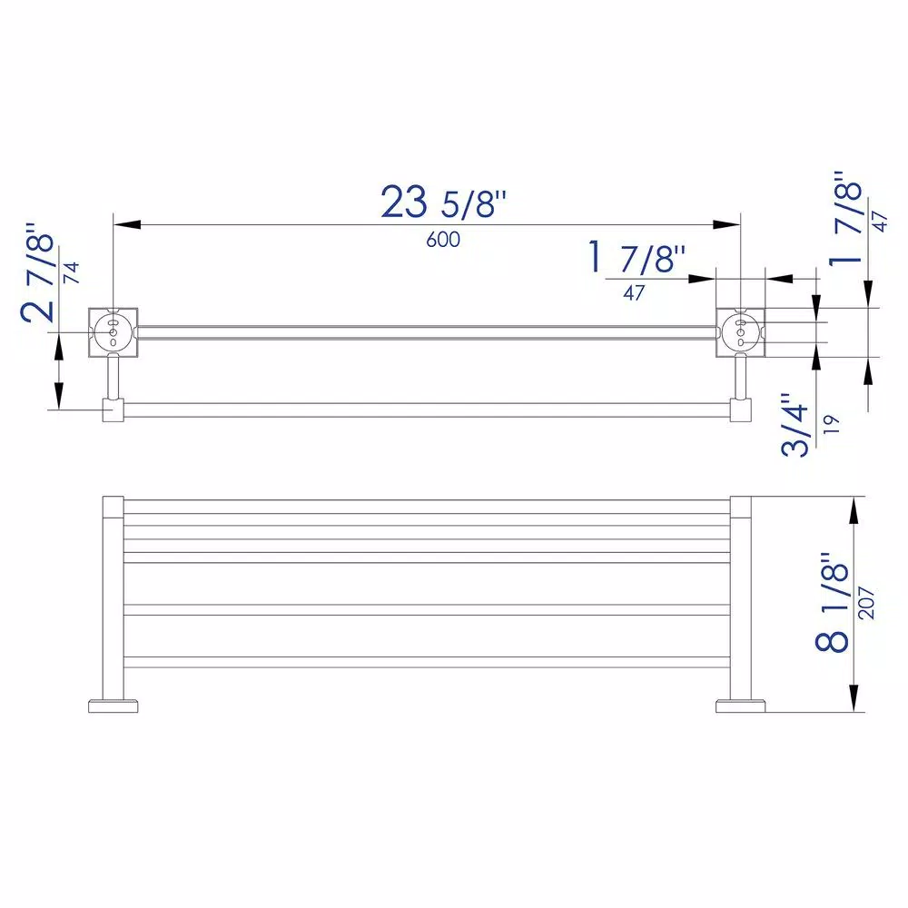 ALFI BRAND 23.63 in. Modern Wall Mount Towel Rack and Shelf, Polished Chrome