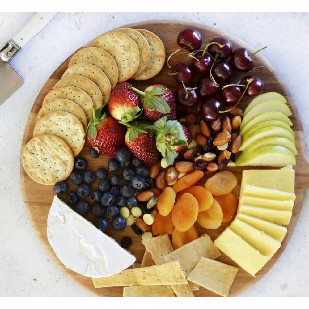 Ironwood Handcrafted Acacia Wood Round Cheese Board and Serving Paddle, 16-inch