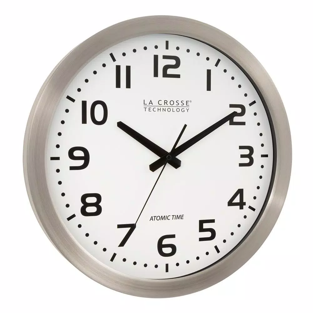 La Crosse Technology WT-3161WH 16 in. Atomic Analog Wall Clock with Brushed Aluminum Frame