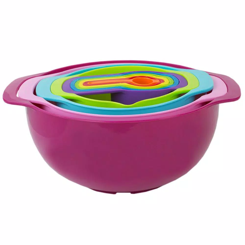 Home Basics 10-Piece Nesting Mixing Bowl and Kitchen Prep Set, Multi-Color Plastic