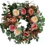 Glitzhome 26 in. Artificial Green Wreath with Roses, Eucalyptus, and Lambs Ear thumbnail 1