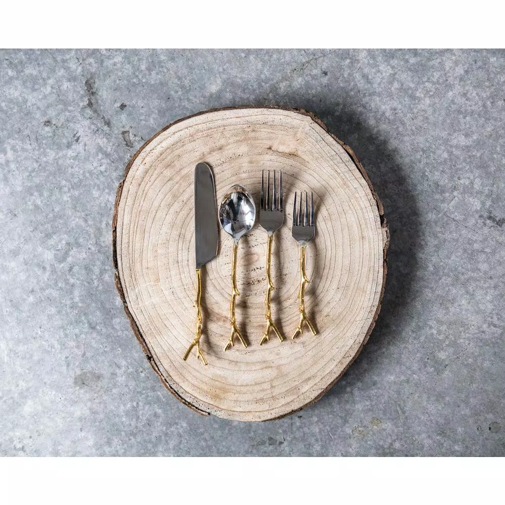 3R Studios 5-Piece Gold 18/8 Stainless Steel Flatware Set, Twig Handle Design, Service for 1