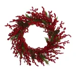 Nearly Natural 34 in. Cypress Artificial Wreath with Red Berries and Pine Cones thumbnail 1