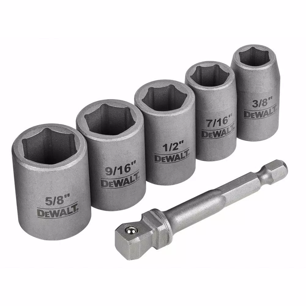 DEWALT MAX Impact 3/8 in. Carbon Steel Socket Set with 1/4 in. Adapter, 6-Piece