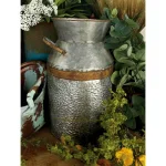 LITTON LANE 14 in. Gray Galvanized Tin Decorative Milk Can with Rust Band Handles thumbnail 1