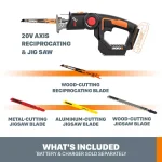 Worx 20V Power Share Axis 2-in-1 Cordless Reciprocating and Jig Saw (Tool Only) thumbnail 12
