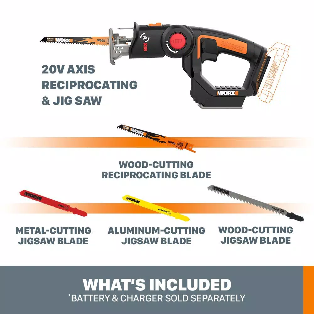 Worx 20V Power Share Axis 2-in-1 Cordless Reciprocating and Jig Saw (Tool Only)
