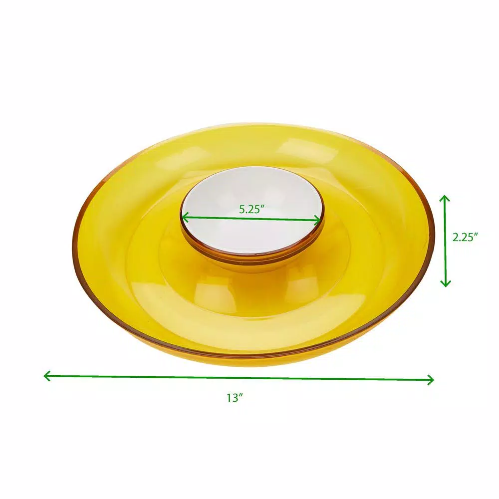 Mind Reader Yellow Acrylic Chip and Dip Bowl Set, 13-inch Round Snack Serving Tray