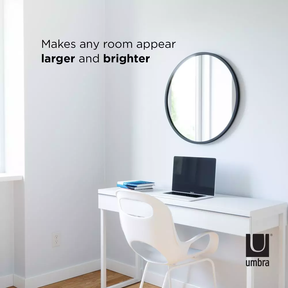 Umbra HUB Contemporary Round Mirror with Black Rubber Rim, 24 in.