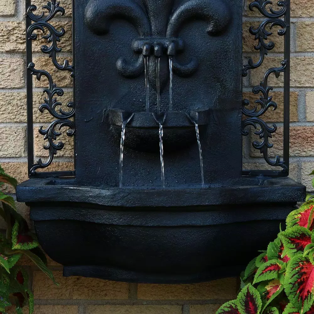 Sunnydaze Decor French Lily Electric Outdoor Wall Fountain - Black Polystone Fleur-de-lis Design
