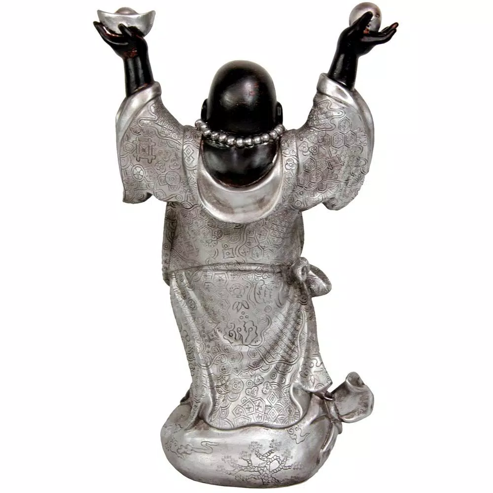 Oriental Furniture 17 in. Standing Prosperity Dancing Buddha Statue - Silver & Black