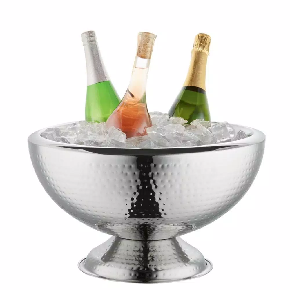 Elegance 3 Gal. Hammered Stainless Steel Double Wall Insulated Punch Bowl