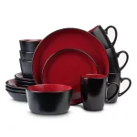 STONE LAIN 16-Piece Red and Black Stoneware Dinnerware Set, Service for 4 thumbnail 4