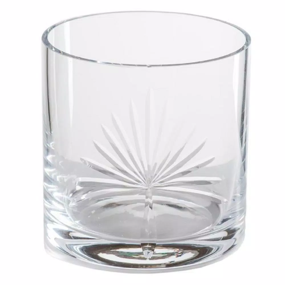 Abigails Palmetto 16 oz. Double Old-Fashioned Glass Set of 4 - Hand-Etched Palm Design