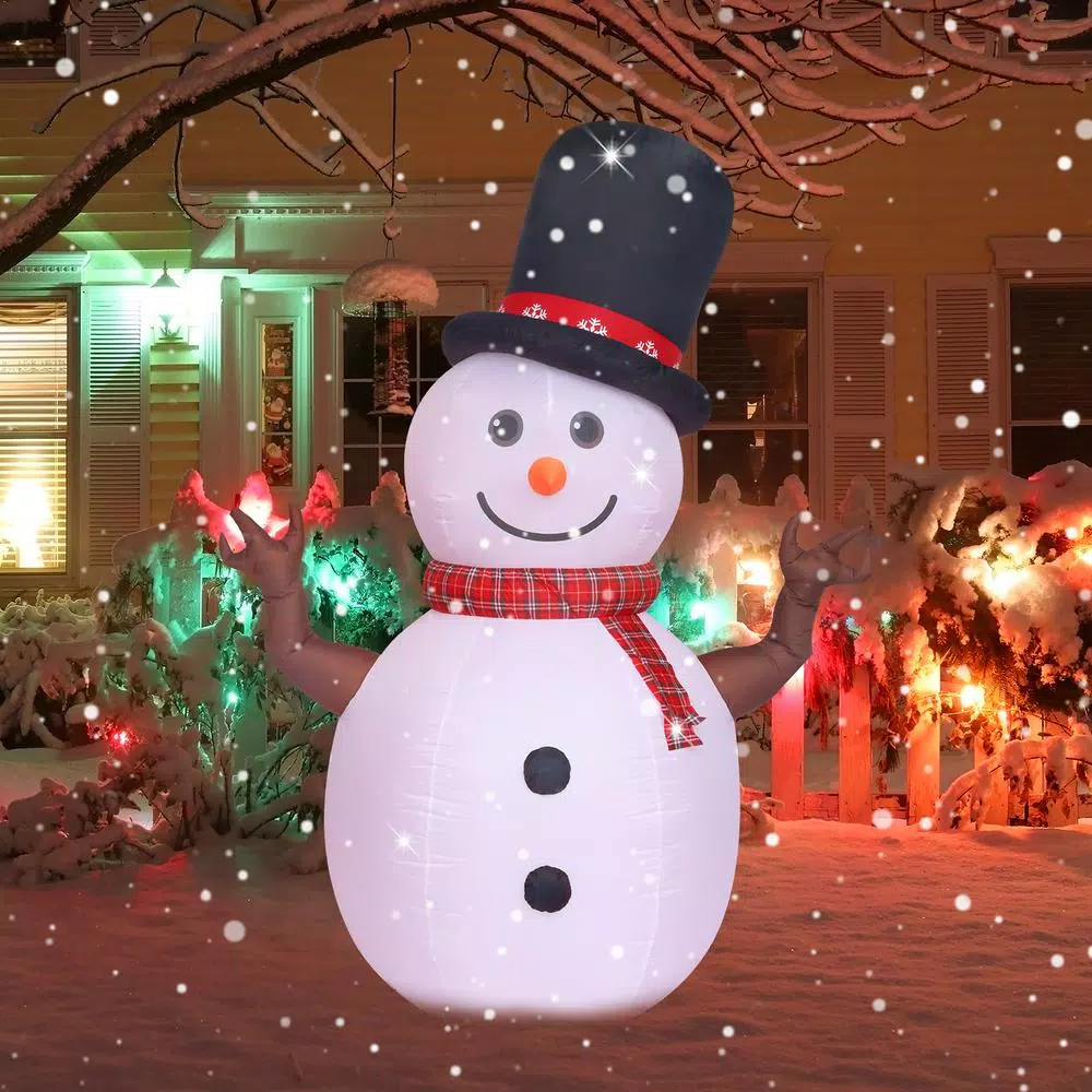 JOYDECOR 8 ft. Pre-Lit Rotating LED Snowman Christmas Inflatable with Branch Hands