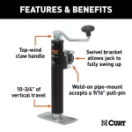 CURT Pipe-Mount Swivel Trailer Jack with Top Handle, 2,000 lbs. Capacity, 10 in. Travel thumbnail 4