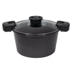 MasterPan 5 Qt. Cast Aluminum Non-Stick Stock and Pasta Pot with Glass Lid and Easy Pour Spout, Black thumbnail 1