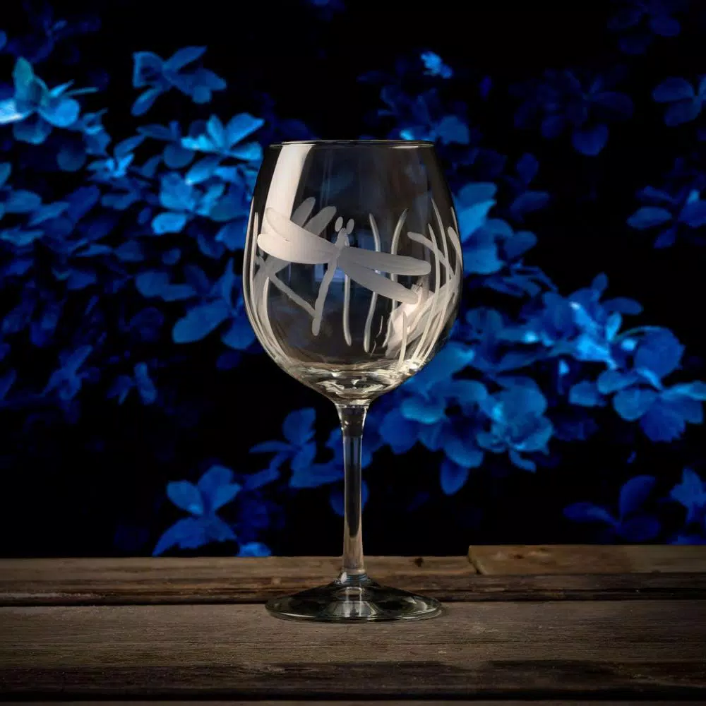 Rolf Glass Dragonfly Etched 18 oz. Balloon Red Wine Glasses, Set of 4