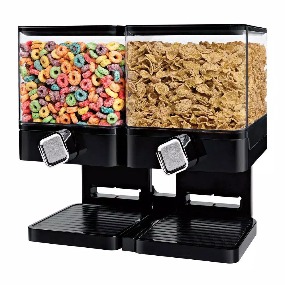 Honey-Can-Do Double Cereal Dispenser with Portion Control, Black Dry Food Dispenser