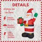 Fraser Hill Farm 10 ft. Santa Claus with Gift Bag Christmas Inflatable with White Lights thumbnail 4