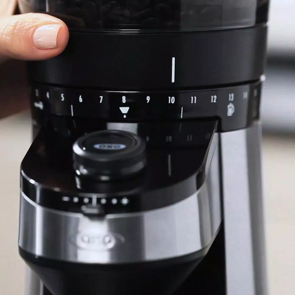 OXO Black Stainless Steel Burr Coffee Grinder with Integrated Scale, 12 oz. Capacity