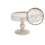 LITTON LANE 10 in. Round Whitewashed and Rust Brown Iron Cake Stand with Pierced Floral Bunting thumbnail 5