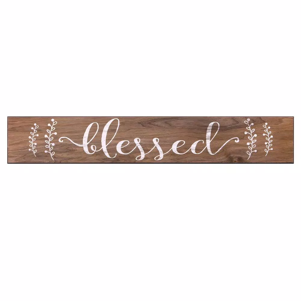 Pinnacle Blessed Rustic Wood Wall Art - 6 in. x 36 in. Farmhouse Style Wood Sign
