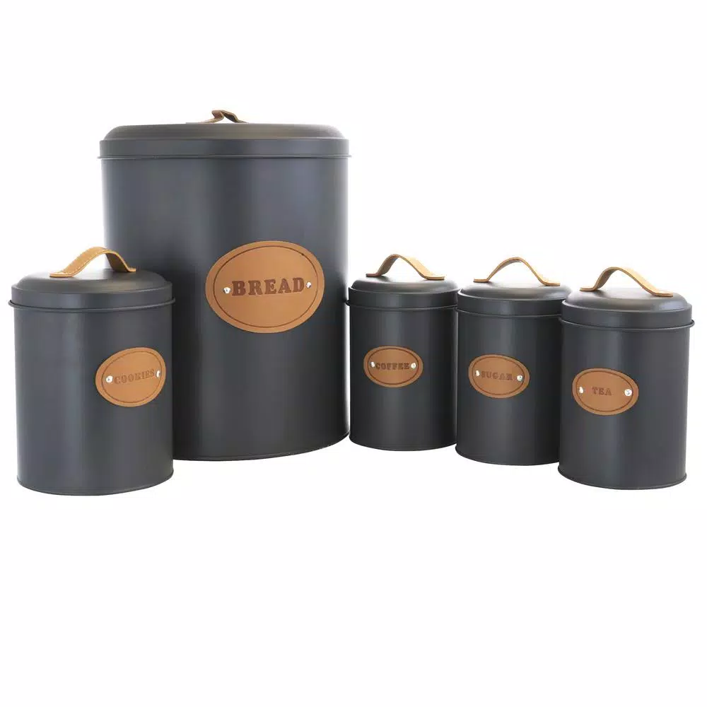 MegaChef 5-Piece Metal Kitchen Canister Set with Lids, Gray