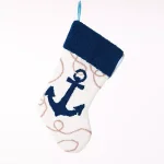 Glitzhome 19 in. Nautical Anchor Hooked Christmas Stocking, Navy Blue and White thumbnail 1