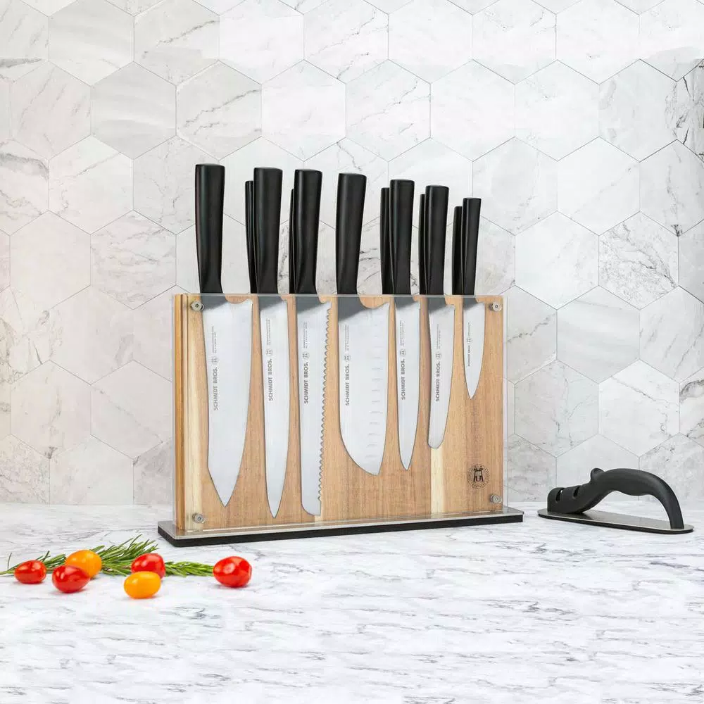 SCHMIDT BROS. Schmidt Brothers Carbon 6 15-Piece German Stainless Steel Cutlery Set with Acacia Wood Downtown Knife Block