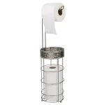 Home Basics Luxor Free-standing Toilet Paper Holder with Storage Basket, Satin Nickel thumbnail 2