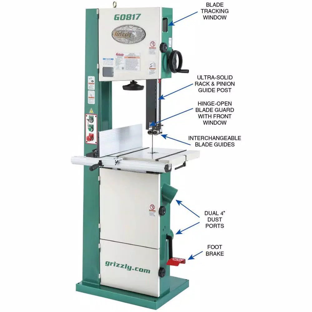 Grizzly Industrial 14-Inch Super Heavy-Duty Resaw Bandsaw with 2 HP Motor and Foot Brake