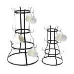 LITTON LANE Set of 2 Industrial Iron Mug Racks - Bell-Shaped Metal Stand with Hooks thumbnail 1