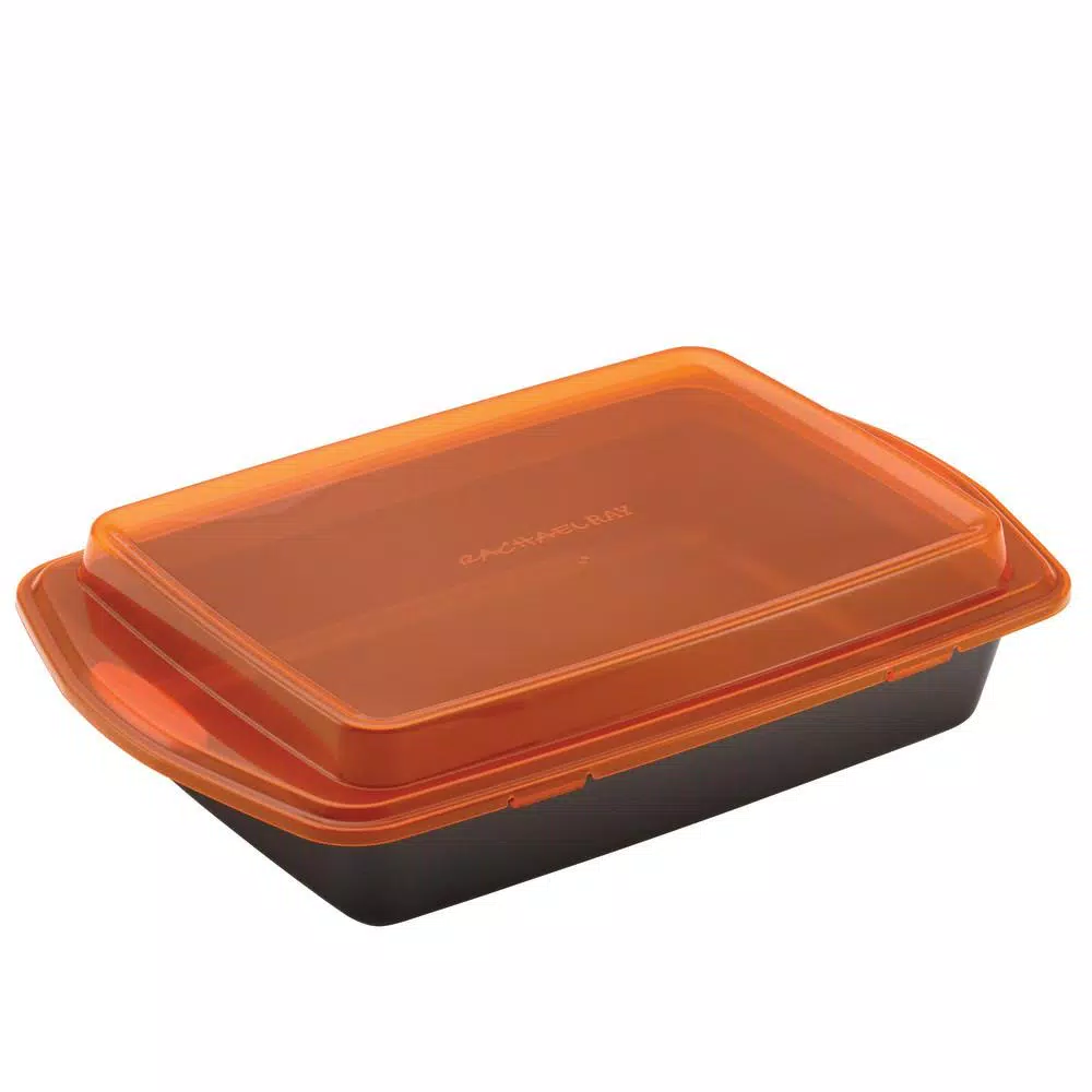 Rachael Ray Nonstick 9 x 13 in. Covered Cake Pan with Snap-On Lid, Carbon Steel