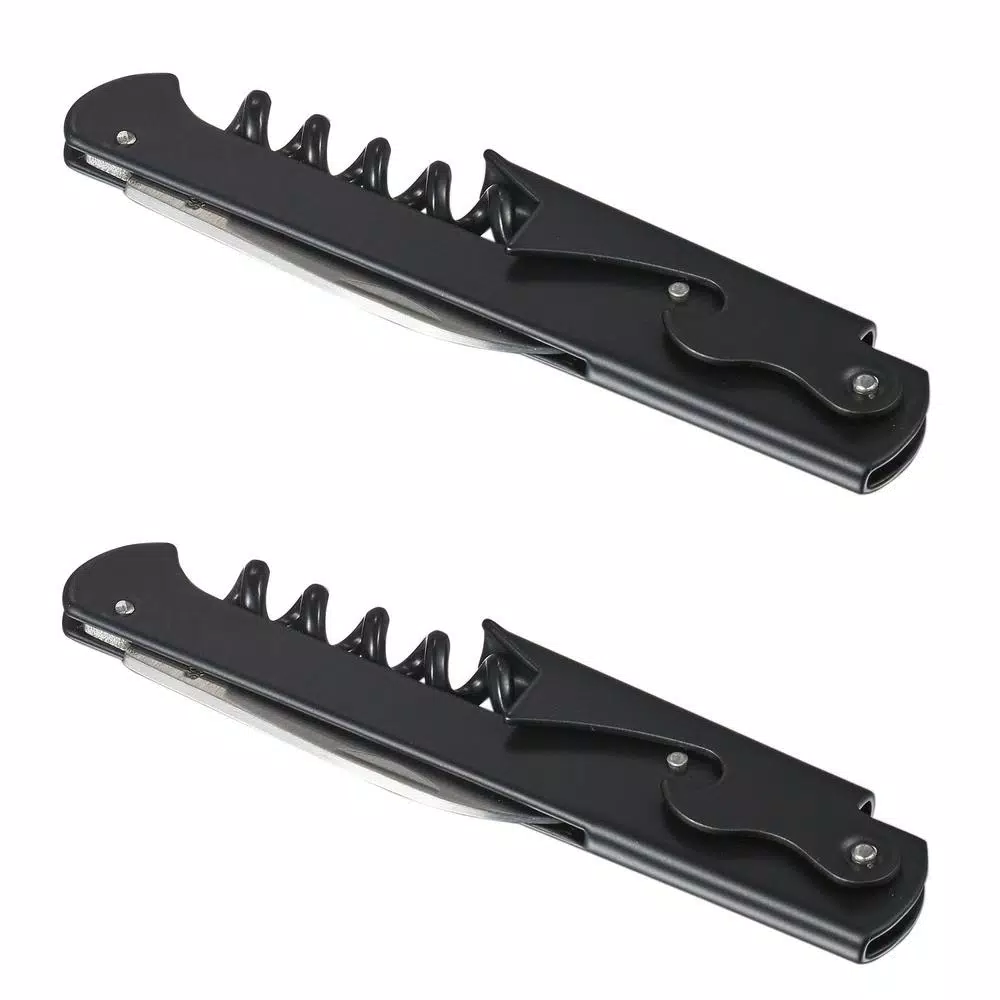Visol Zoro Matte Black Stainless Steel Corkscrew and Bottle Opener Combo Tool, Set of 2