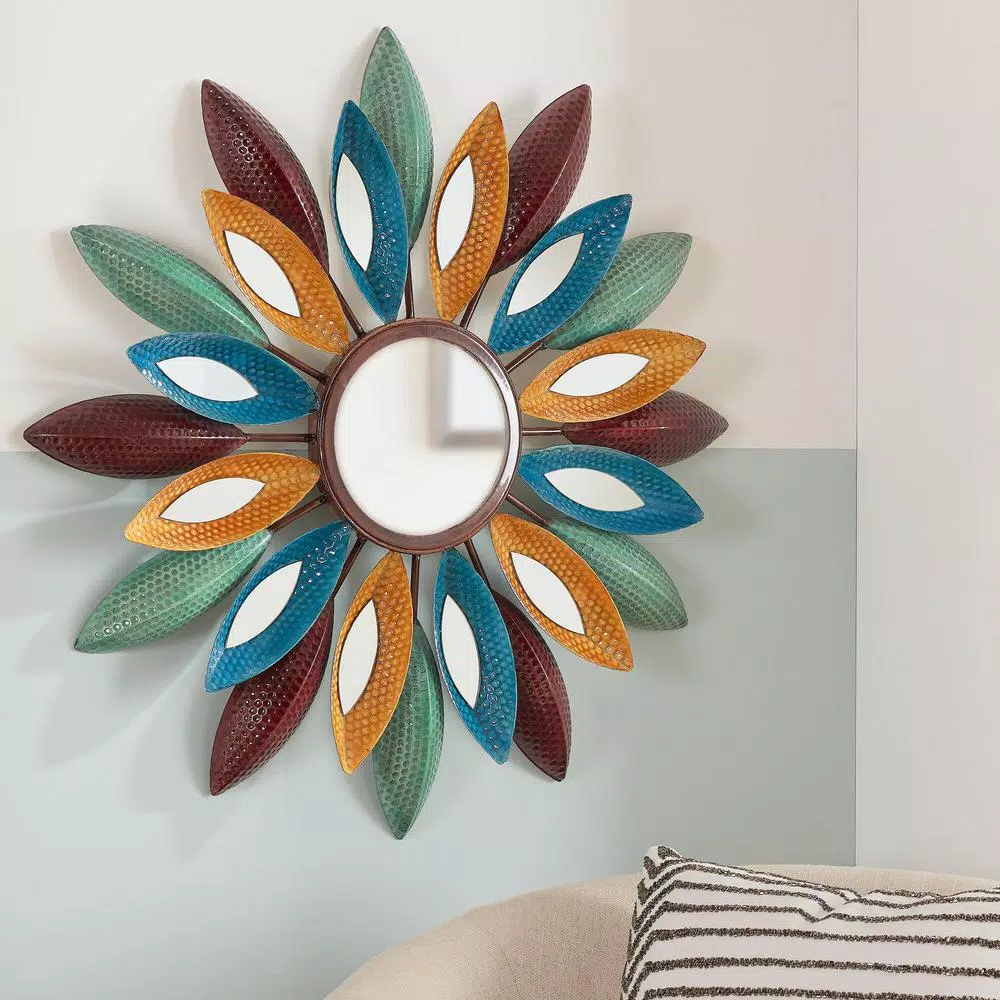 StyleWell Sunburst Art Deco Multi-Colored Metal Accent Mirror, 25.5 in. Diameter