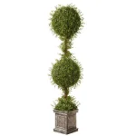 National Tree Company 60 in. Mini Tea Leaf 2 Ball Topiary in Silver Square Pot thumbnail 1