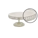 LITTON LANE 16 in. Round Whitewashed and Rust Brown Iron Cake Stand with Floral Bunting Overhang thumbnail 2