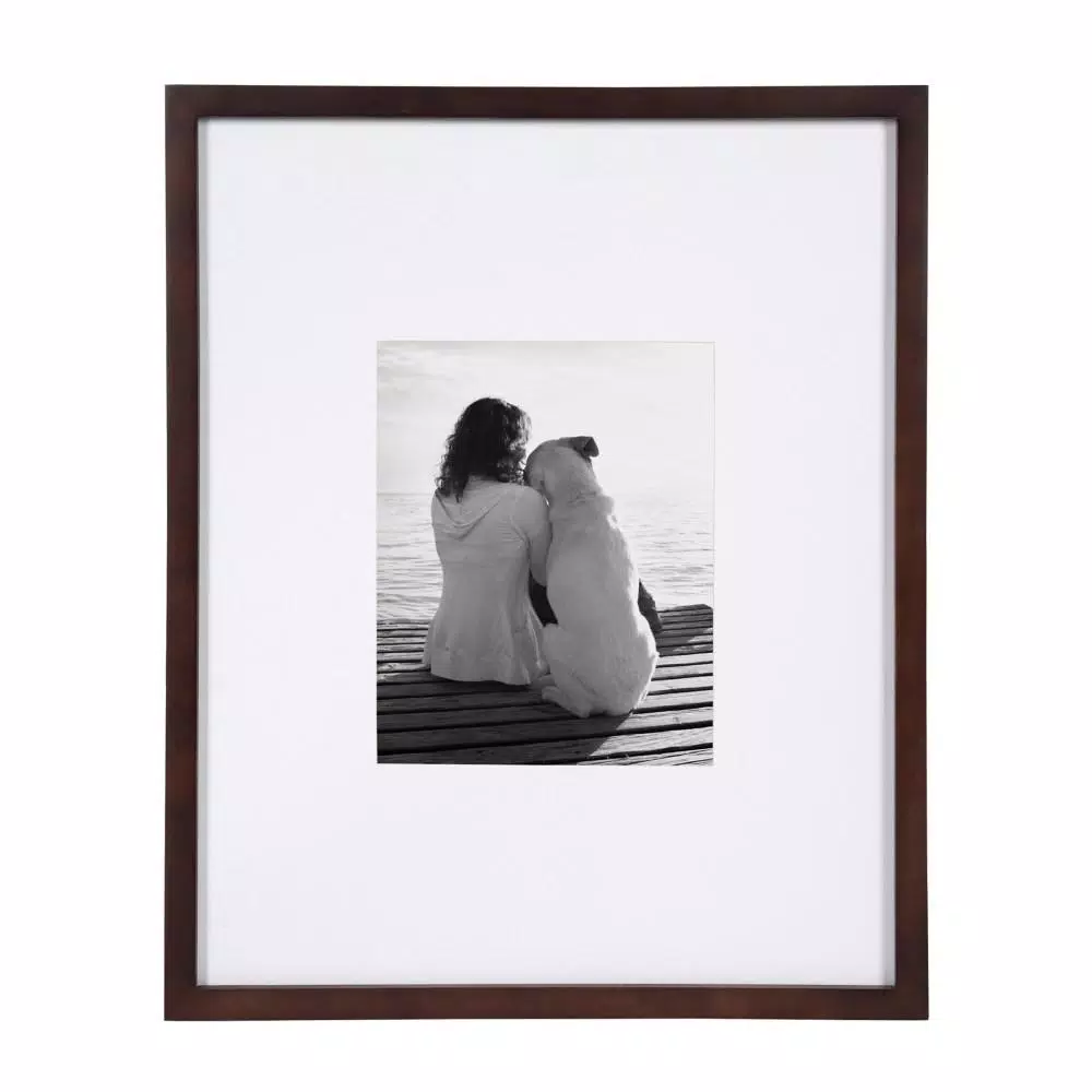 DesignOvation Gallery Wood Picture Frame Set of 2, Walnut Brown, 16x20 in. Matted to 8x10 in.