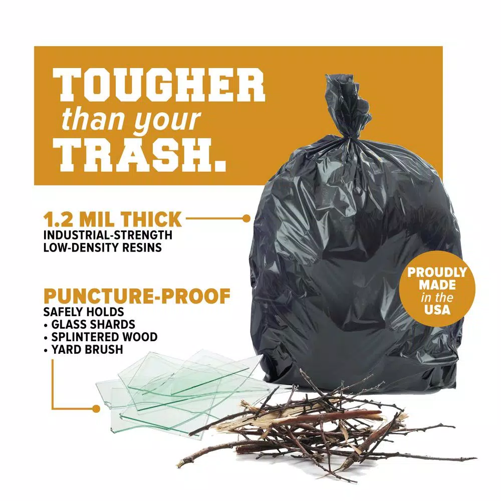 Plasticplace 96 Gallon Black Heavy Duty Trash Bags, 1.2 Mil Thickness, 61 x 68 in., 50 Count Case