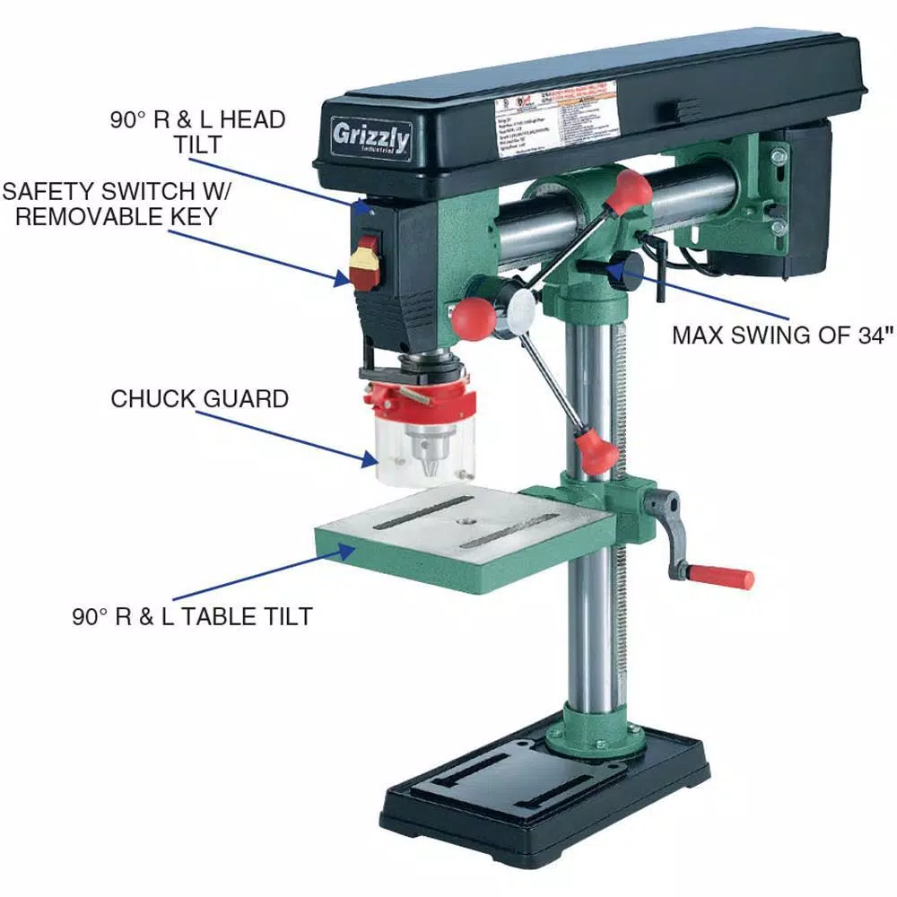Grizzly Industrial 5-Speed Bench-Top Radial Drill Press with 1/2 in. Chuck and 1/2 HP Motor