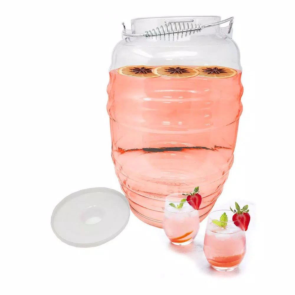 LavoHome 5 Gallon Vitrolero Aguas Frescas Beverage Dispenser with Lid, Clear Plastic