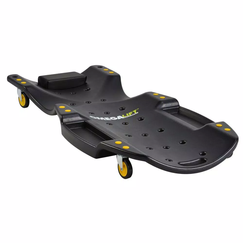 Omega Lift 48 in. HDPE Plastic Mechanic Creeper with Padded Headrest and Dual Tool Trays, 440 lb. Capacity
