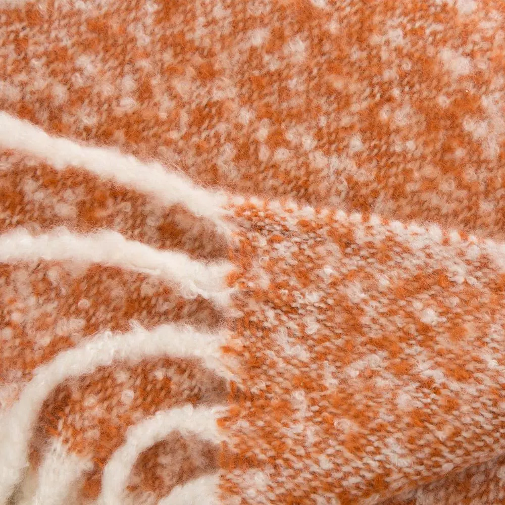 Glitzhome Orange and White Striped Jacquard Woven Acrylic Throw Blanket, 60 x 50 in.