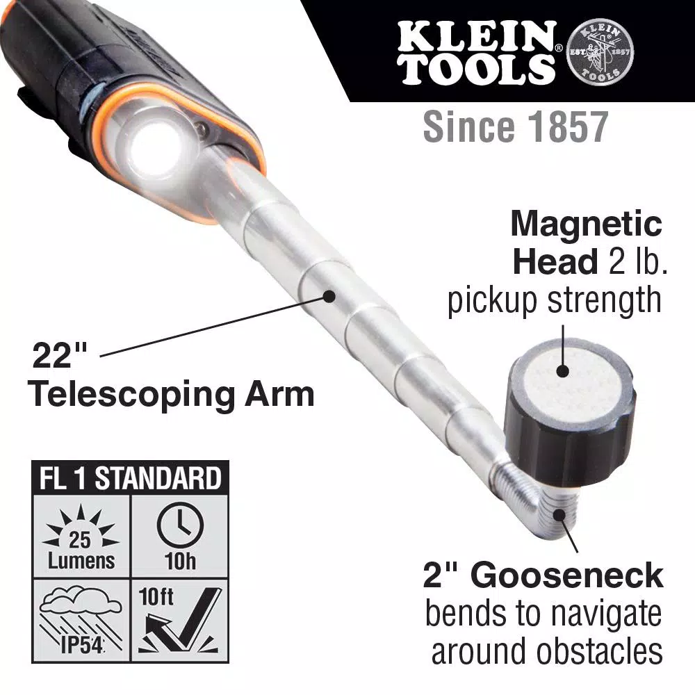 Klein Tools Telescoping Magnetic LED Pickup Tool with Gooseneck