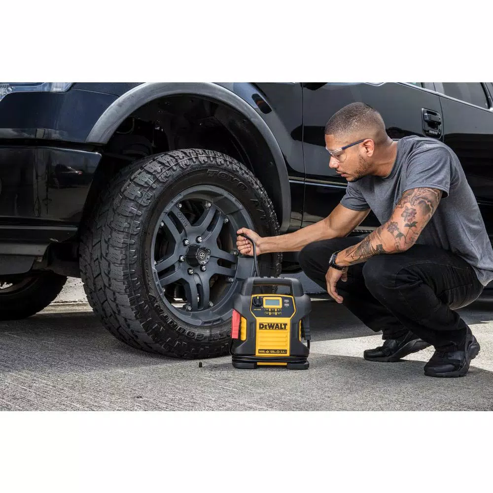 DEWALT 1400 Peak Amp Jump Starter with 120 PSI Digital Air Compressor and LED Work Light