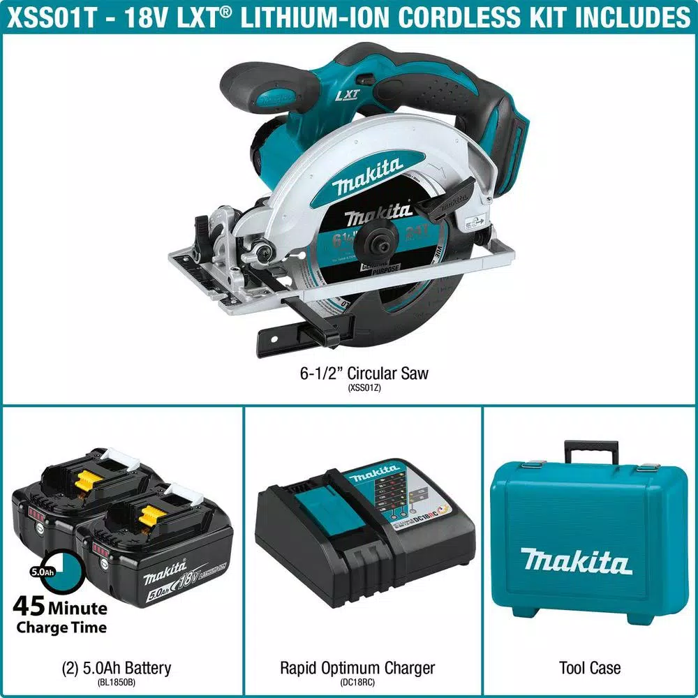Makita 18V LXT Cordless 6-1/2 in. Circular Saw Kit with 2 5.0 Ah Batteries and Charger